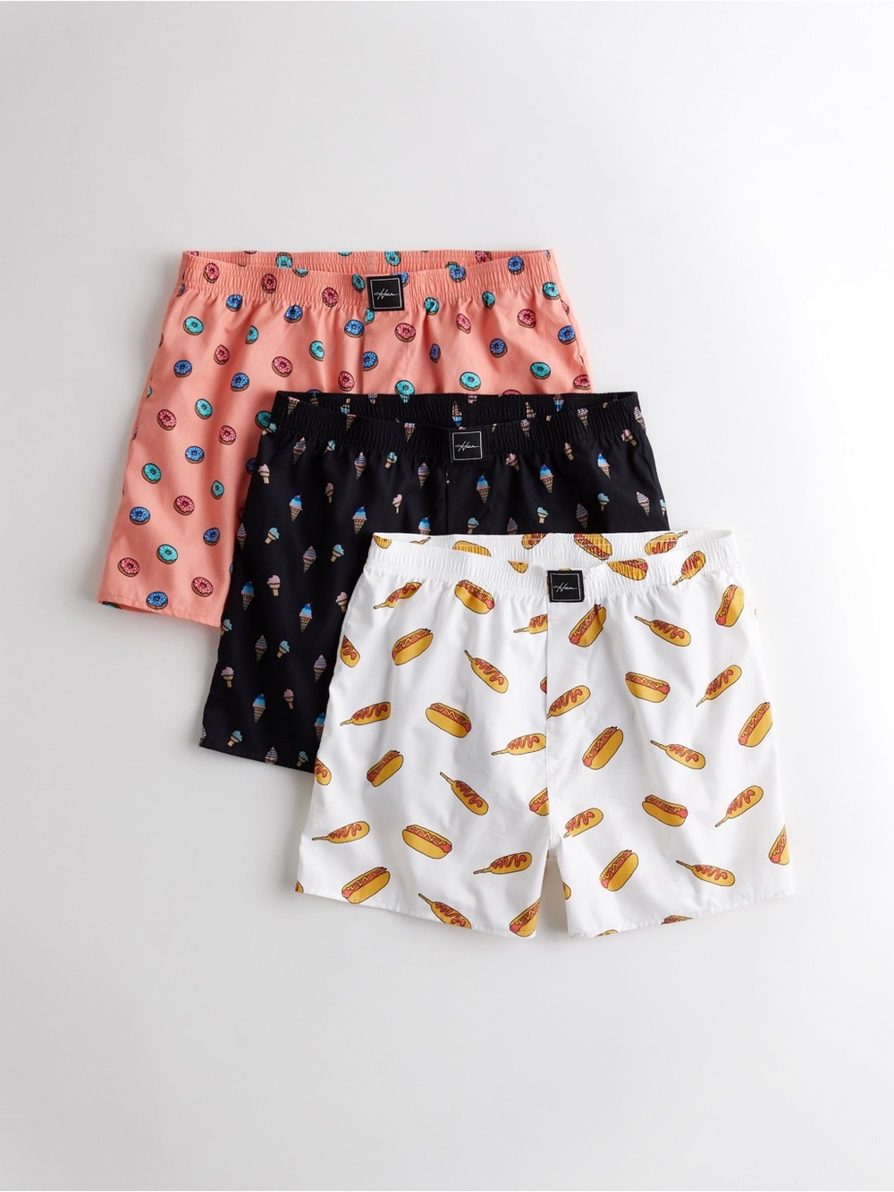 Hollister Men’s Small Boxer Shorts 3 Pack Novelty Food Donut Hot Dog Ice Cream